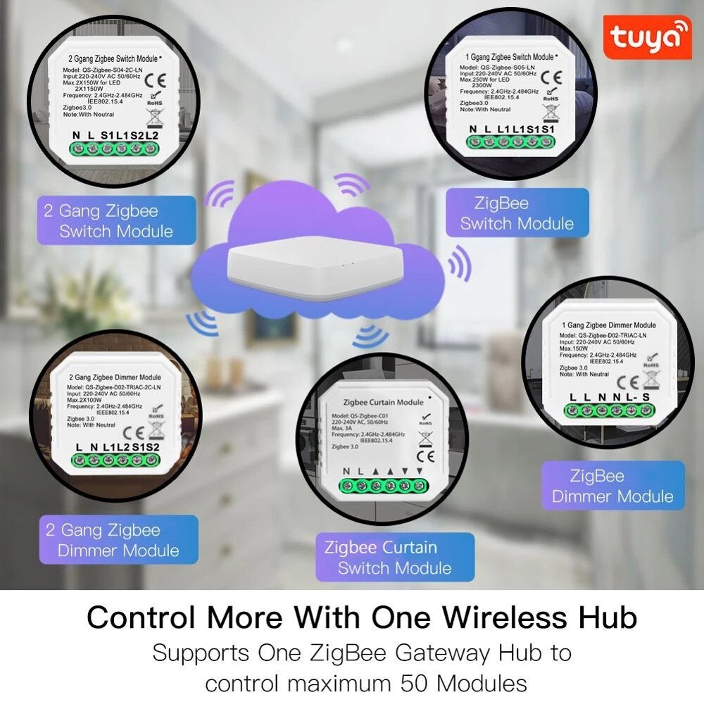 Tuya Zigbee Smart WIFI Dimming Switch 2-way Retrofit Module APP Remote
