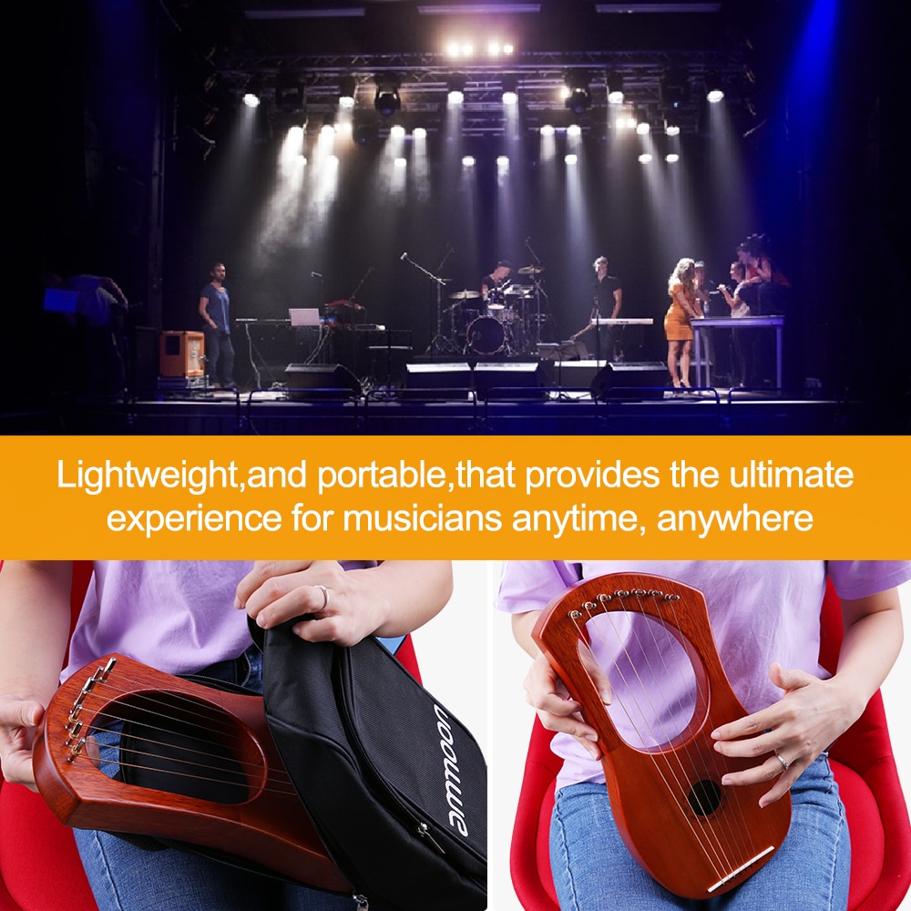 Mini 7-String Lyre Harp Lyre Piano Steel Wire Strings Mahogany Plywood Body Mahogany Veneer Topboard String Instrument