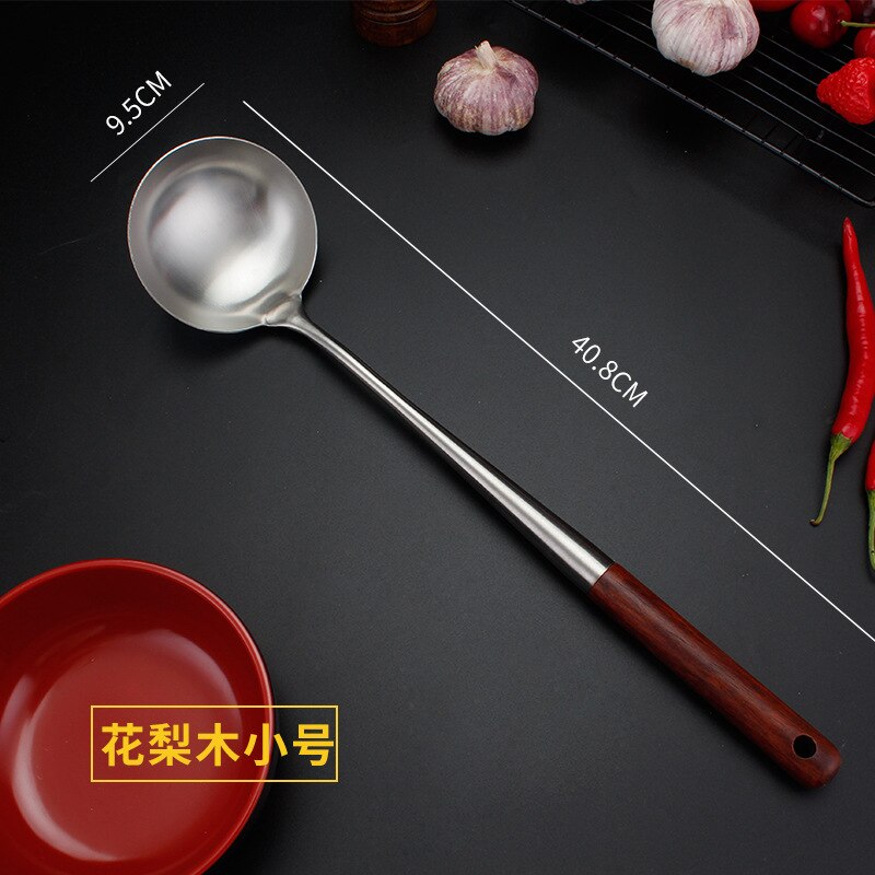 304 Stainless Steel spatula spoon with wooden handle lengthened cooking spoon anti-scalding cooking shovel kitchenware: Rosewood spoon