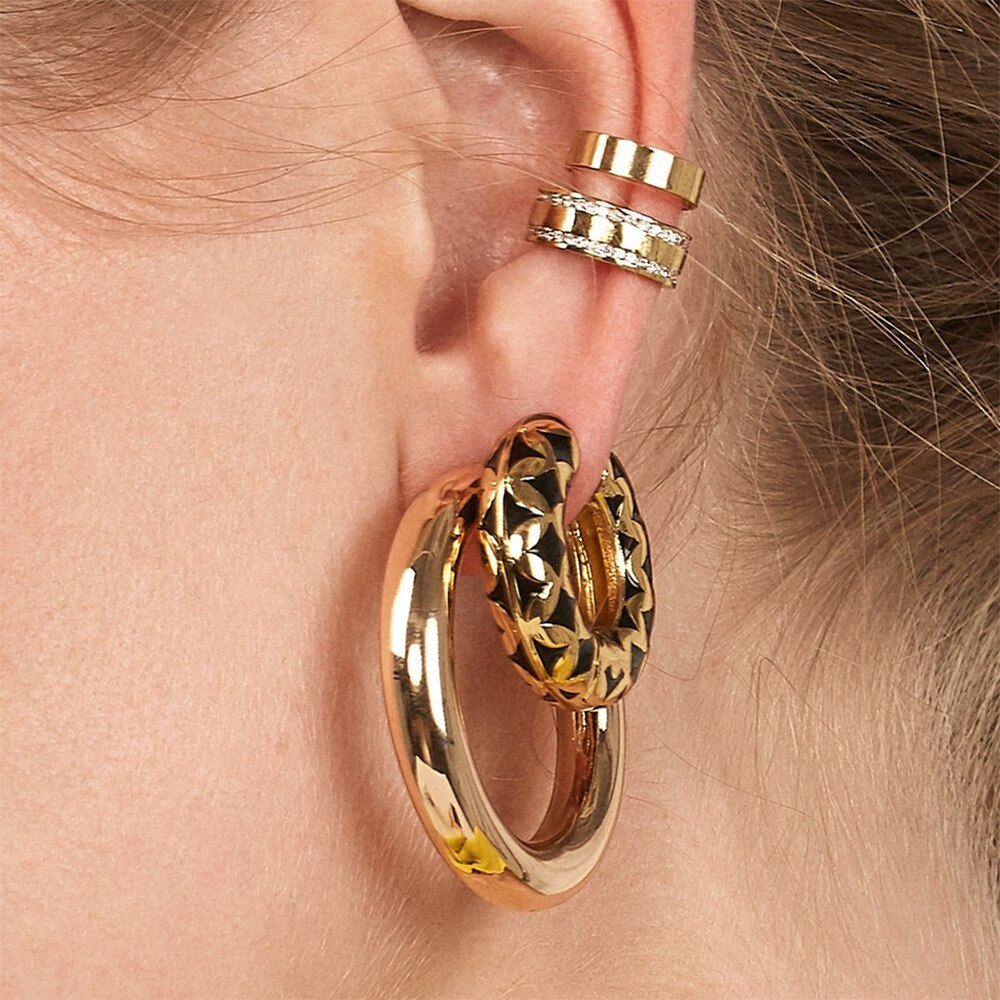 Black Enamel Small Hoop Earrings for Women Huggie Earrings Simple Jewelry Daily Wear Jewelry