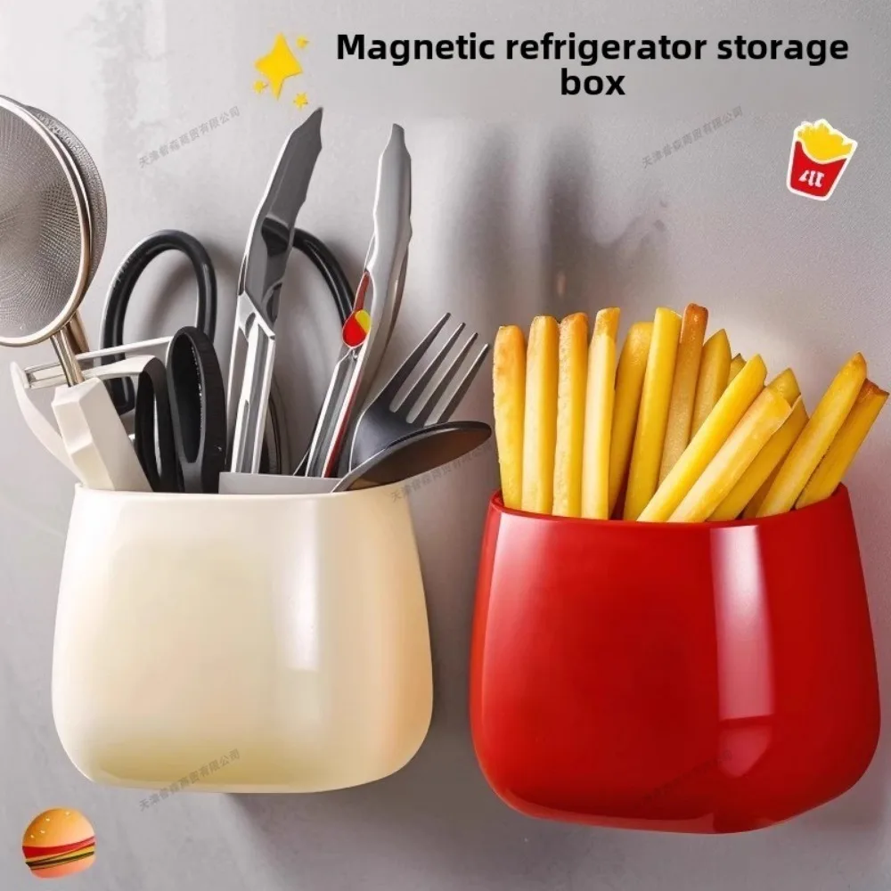 Conteneur de rangement de cuisine, boîte de rangement magnétique pour réfrigérateur, sans trou, mural, décoration de maison, articles de cuisine, aimant