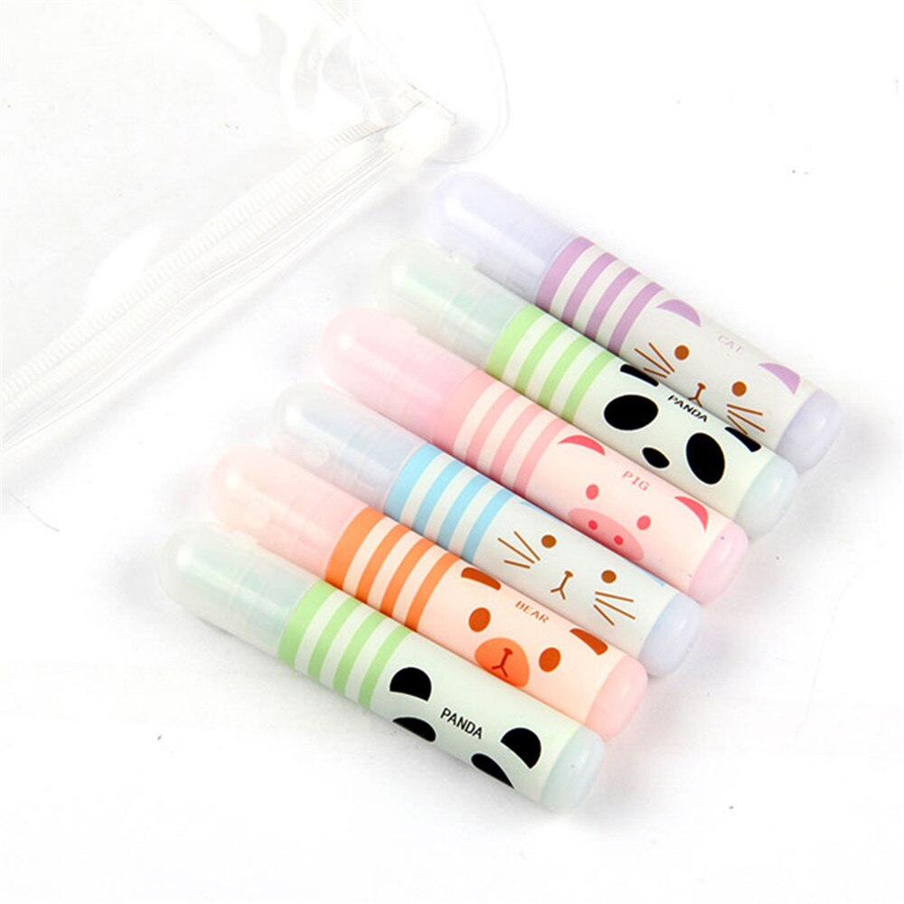 6pcs Cute Cartoon Animals Highlighters Lovely Mini Paint Marker Pens Drawing Liquid Chalk Stationery School Office Art Supplies