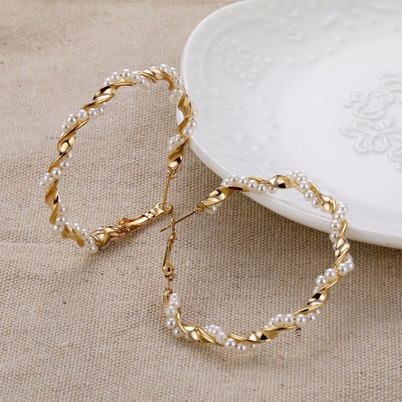 Übergröße Perle Band Ohrringe für Frauen übertreibt Perle Kreis Ohrringe Brinco ErkläSprosse Modeschmuck