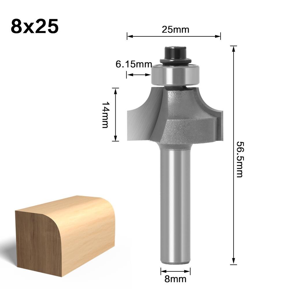 3pc 8mm Shank Round-Over Router Bits for wood Woodworking Tool 2 flute endmill with bearing milling cutter Corner Round Over Bit: NO1