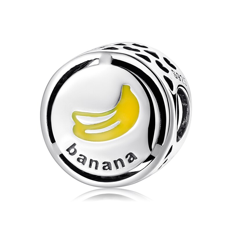 925 Sterling Sliver Yellow Enamel Apple Pear Banana Charms Beads Fits Original European Charms Bracelet Bangles DIY Jewelry: PC0350