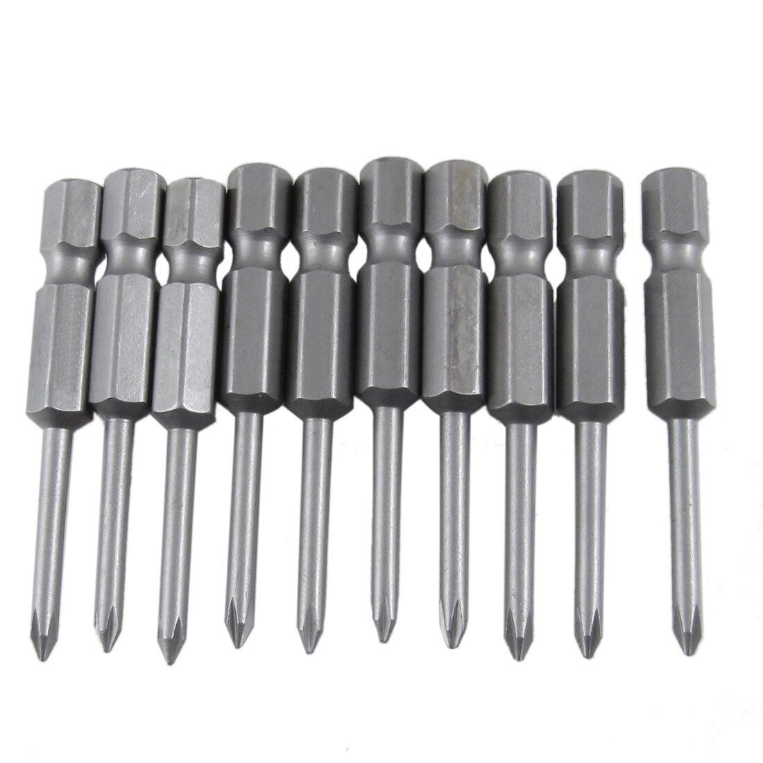10 Pcs 1/4" Hex 50mm Length 2.5mm Phillips PH0 Magnetic Screwdriver Bits