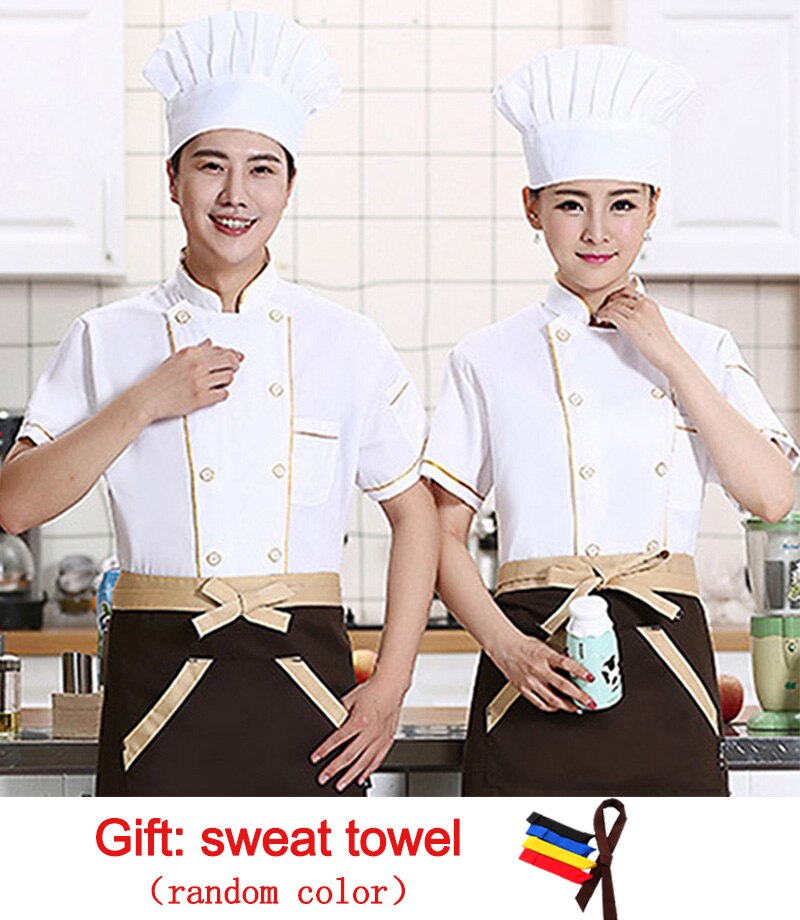 Short Sleeve Chef Clothes Uniform Unisex Breathable Kitchen Chef Uniform Double Breasted Cooking wear Restaurant Food Service