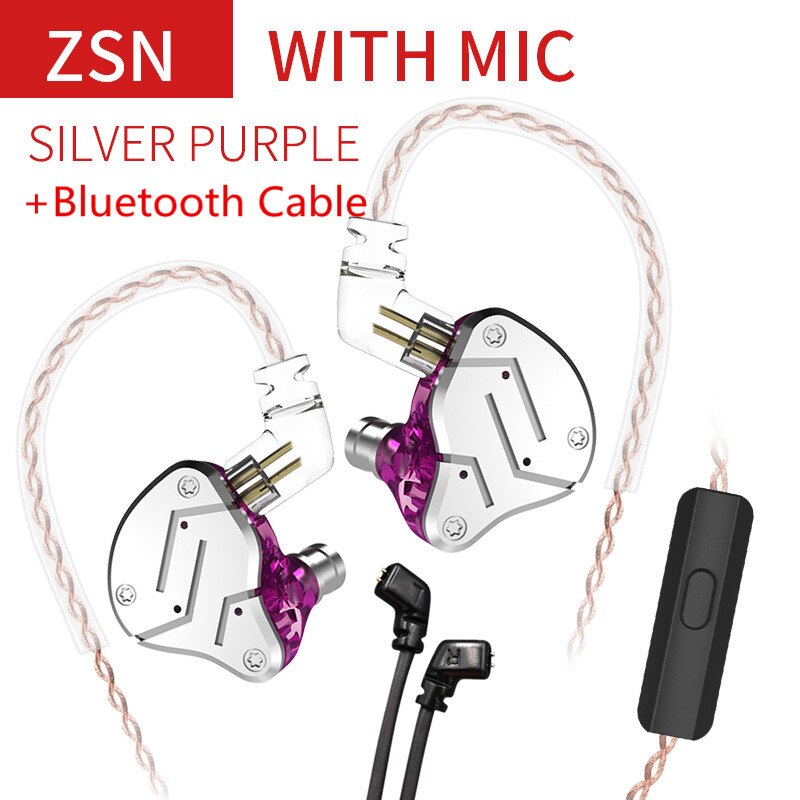 KZ ZSN 1DD + 1BA hybrydowy w słuchawkach dousznych wymienny przewodowy zestaw słuchawkowy HIFI czterordzeniowy napęd słuchawki do muzyki ZST ES4 ZSN PRO V80 ZS10: purple with mic BT