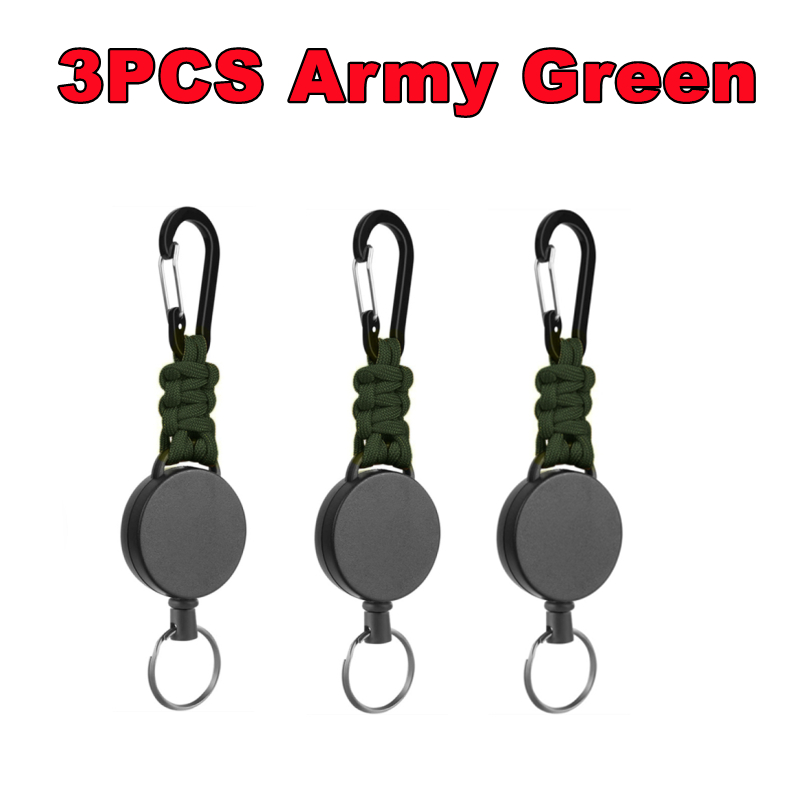 3/1PC Heavy Duty Retractable Key Chain Anti-theft Keychain with Carabiner Retractable Badges Holder Outdoor Multiple Tools ﻿: black