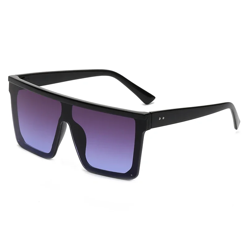 Gafas de sol cuadradas de gran tamaño para mujeres y hombres, gafas de sol con parte superior plana estilo lente siamesa a la: Plata