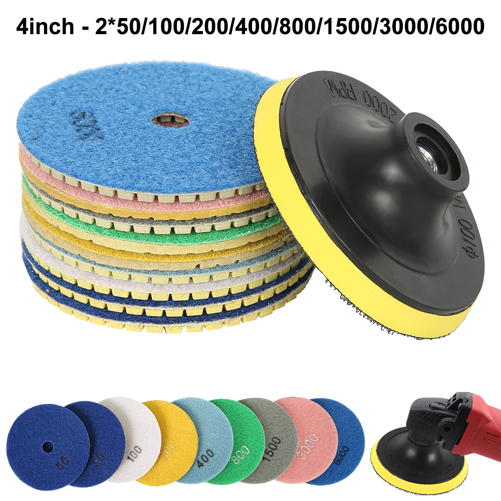 10-teiliges Diamant-Polierpads-einstellen, Körnung 50–6000, 10,2 cm, 100 mm, Nass-/Trockenpolier-Unterstützer, Granit, Marmor, Beton, Schleifscheiben-einstellen