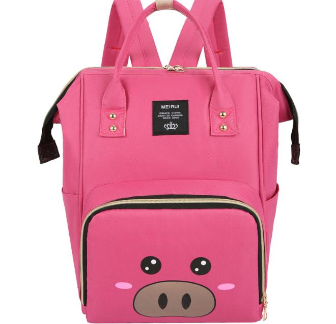 Cartoon Bear Diaper Bag Mummy Backpack Large Capacity Baby Stroller Bag Waterproof Oxford Handbag Maternity Nursing Nappy Bag: Rose Red pig
