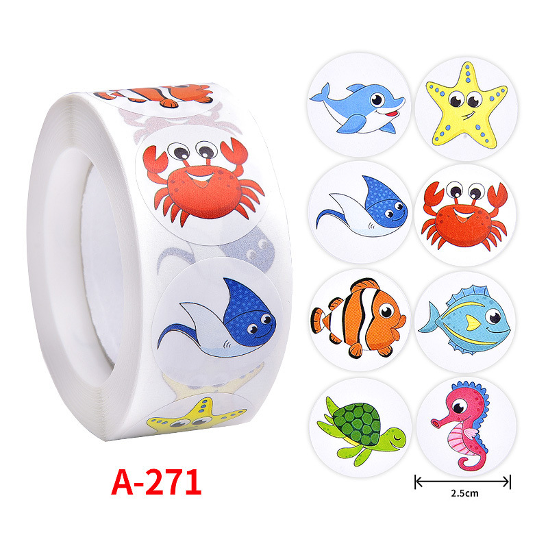 500Pcs Children's Cartoon Animal Stickers Baby Stickers Kindergarten Inspirational Little Red Flower Reward Roll Stickers