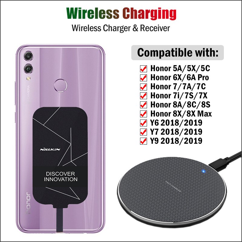 Qi Wireless Charging for Huawei Honor 5A 5X 6A 6X 7 7A 7C 7X 7I 7S 8A 8C 8S 8X Pro Max Y7 Y9 Wireless Charger+Micro USB Receiver