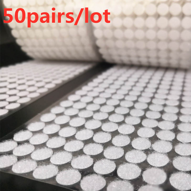 10/15mm Rond Points Autocollant Velcro Auto-Adhésif Fort Ruban D'attache En Nylon de Boucle De Crochet de Matériel De Couture Travaux Manuels Accessoire: 10mm White 50Pairs
