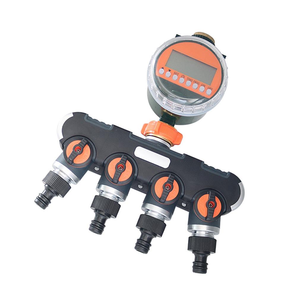 Electronic LED Display Rain Sensor Automatic Water Timer Garden Lawn Irrigation Watering Controller 2-way 4-way Hose Splitters: Timer 4way splitter