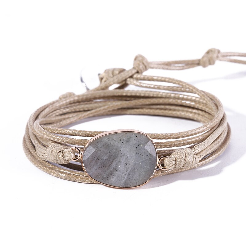 Touw Wrap Armband Natuursteen Labradoriet Boho Lange Vriendschap Armband Unieke Handgemaakte Etnische Armbanden: beige