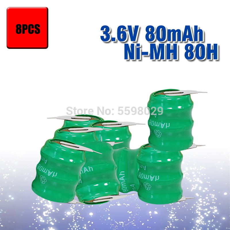 80mah 3.6v Original Brand Ni-MH Rechargeable Button Cell Battery Ni MH Batteries With Pins: 8pcs