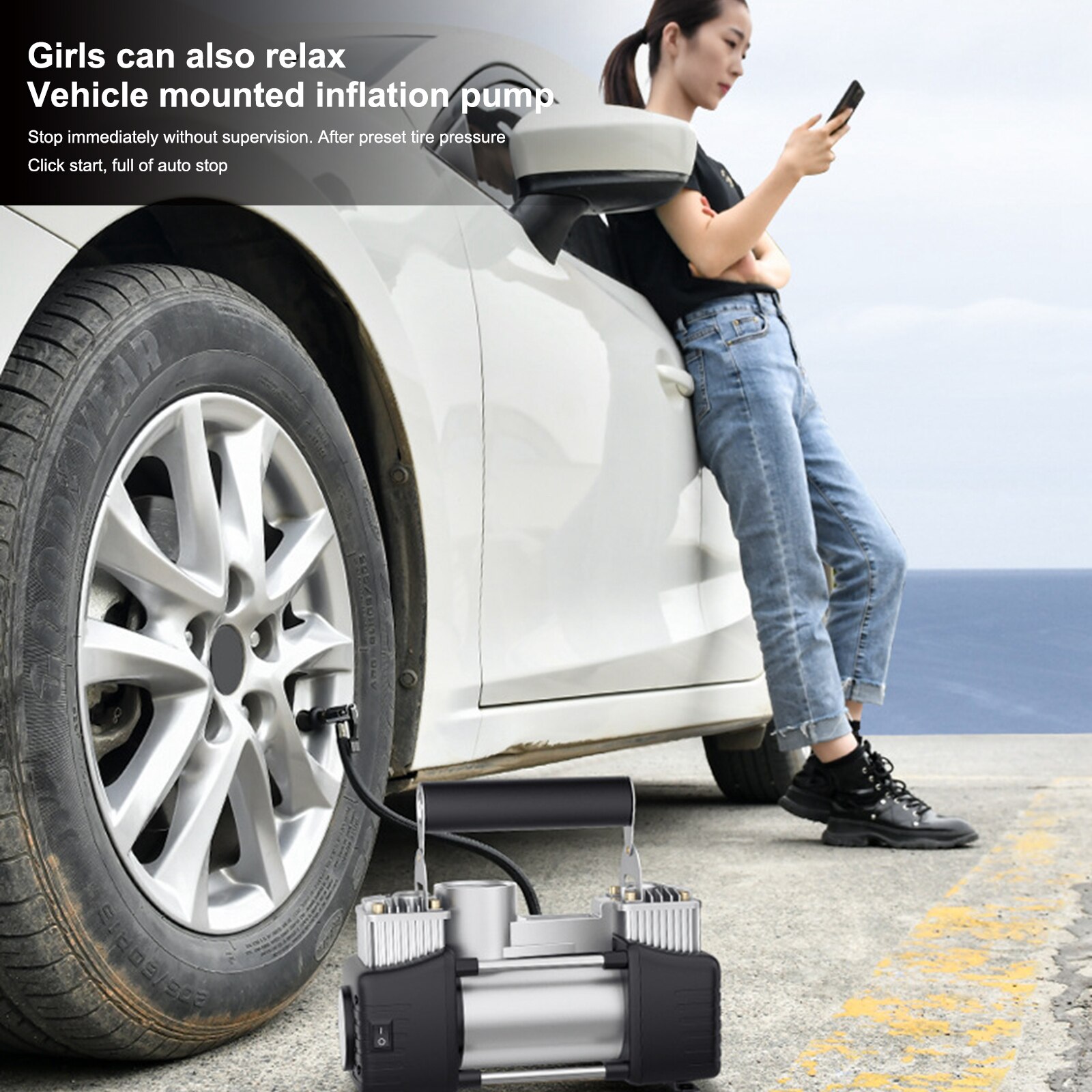 12V Zware Dubbele Cilinder Elektrische Draagbare Inflator Draagbare Luchtcompressor Led Met Digitale Display