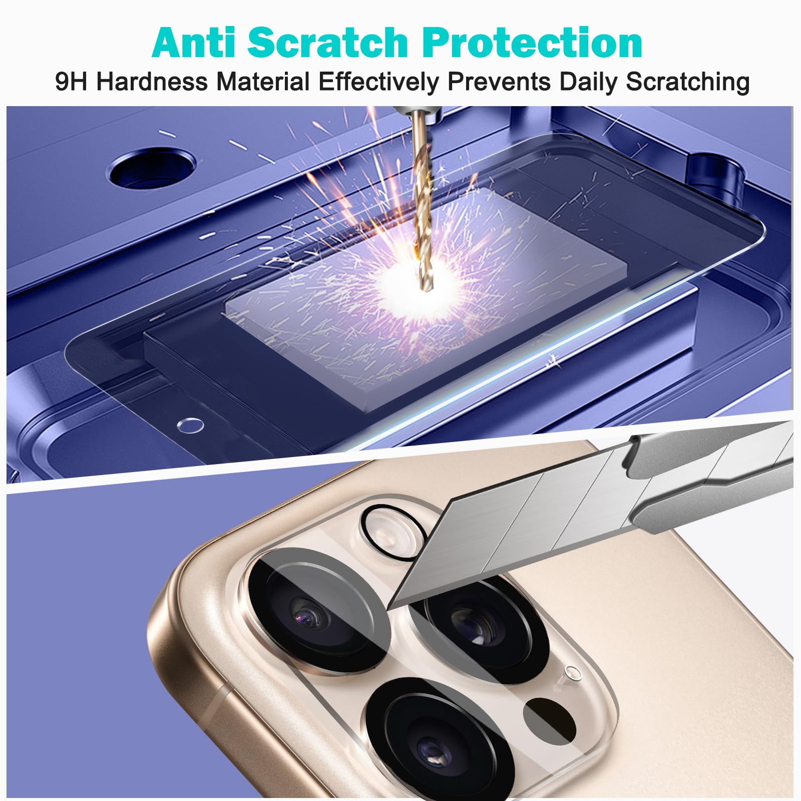 Paquet de 3 protecteurs d'écran de confidentialité pour iPhone16 15 14 13 12Pro Max + 3 paquets de protecteur d'objectif d'appareil photo, verre trempé Anti-espion dureté 9H