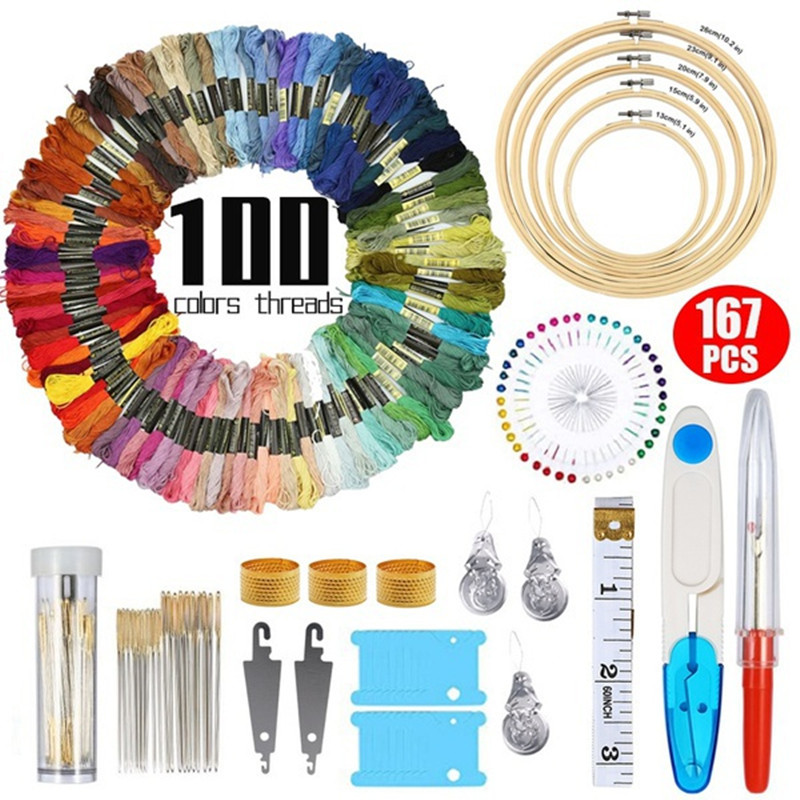 Embroidery Cross Stitching Punch Needle Starter Kit Magic Embroidery Pen Punch Needle,Embroidery Hoops,Cross Stitch Cloth,Thread