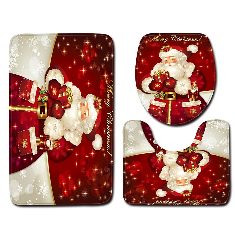 Jul snögubbe röd badrumsmatta dörrmatta toalett tredelad halkfri golvmatta år julfest tillbehör: 3