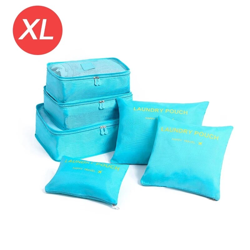 6-- delt stor reiseorganisator bærbar koffertorganisator klær sko sminkeveske bagasjeorganisator reiseoppbevaringsveske: Lysebrun