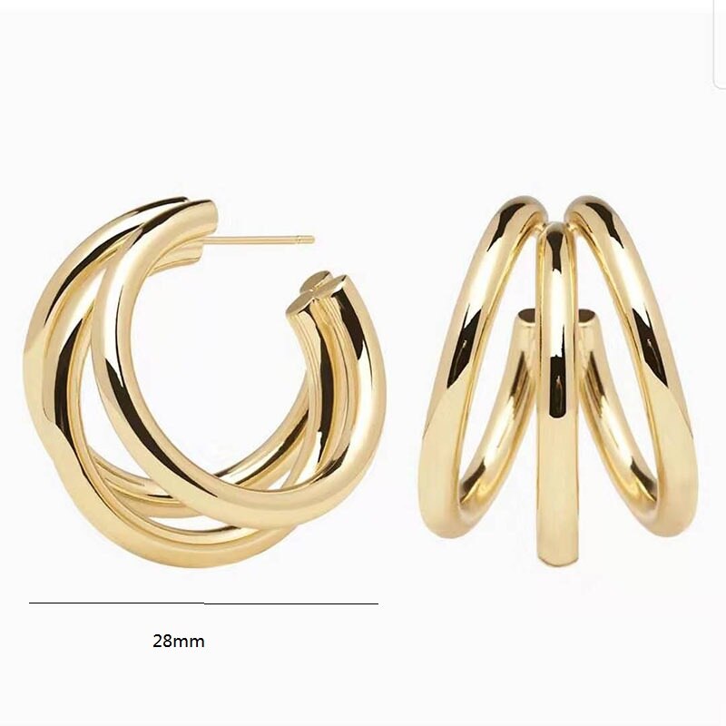 Gold Triple Hoepel Oorbellen Roestvrij Staal Voor Vrouwen Trinity C Hoepel Oorbellen Mode