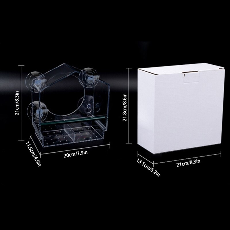 Acrylic Window Bird Feeder Strong Suction Cups Weatherproof with Shield Roof Drain Holes Outdoor Clear Bird House