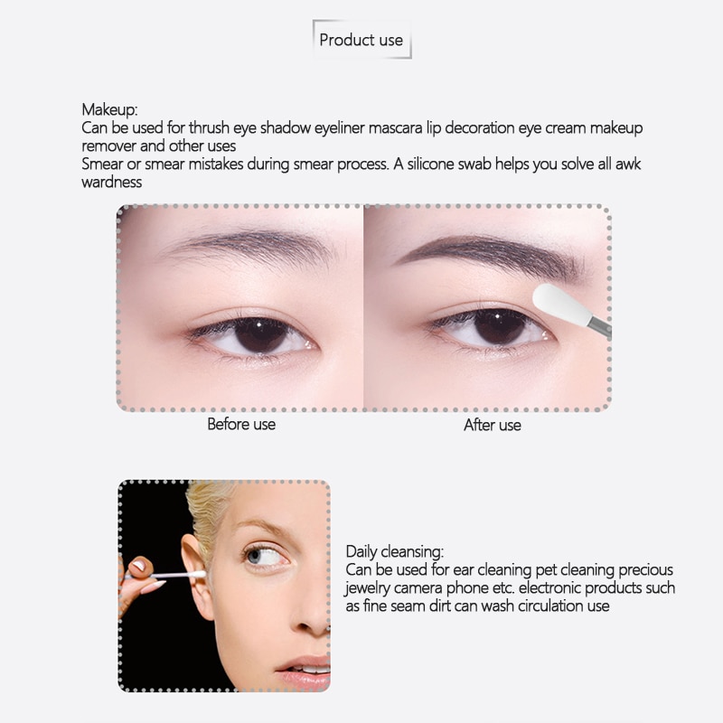 4PCS Cosmetic Silicone Cotton Swab Stick Reusable Cotton Swab Double-headed Protable Recyclable Cleaning Super Soft Ear Swabs