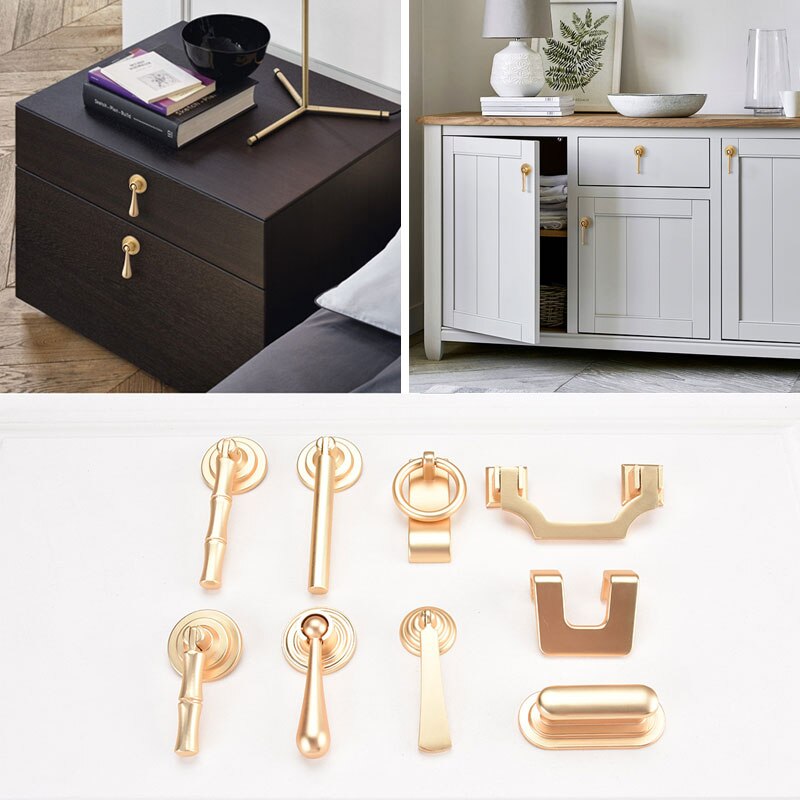Neue goldene schrank tür schublade verborgen schnalle kupfer draht zeichnung nachahmung kupfer kleiderschrank zink legierung einzigen See griff