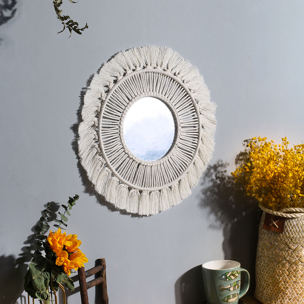 Espejo de pared Macramé espejos decorativos Boho decoración del hogar espejo colgante de pared para decoración de sala de estar dormitorio de guardería de bebé