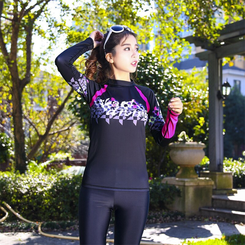 Uv solskydd kvinnors basskinn långärmad crew rashguard lycra rash guard baddräkt