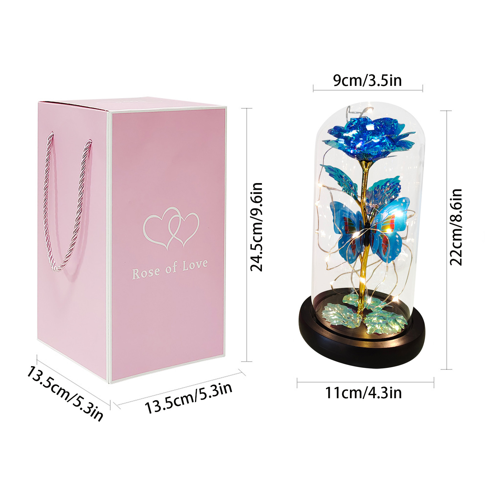 Roze Licht Kunstmatige Galaxy Rose Lamp Met Vlinder En Kleurrijke Led Rozenbloemen In Glazen Batterij Aangedreven Voor Vrouwen