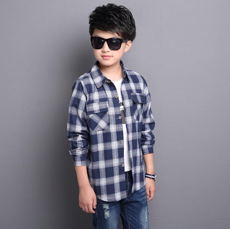 Drenge bluser 3-13y baby drenge efterår langærmet plaid skjorte teenage forårs varm jakke chaqueta de primavera adolescente caliente: Grå / 7