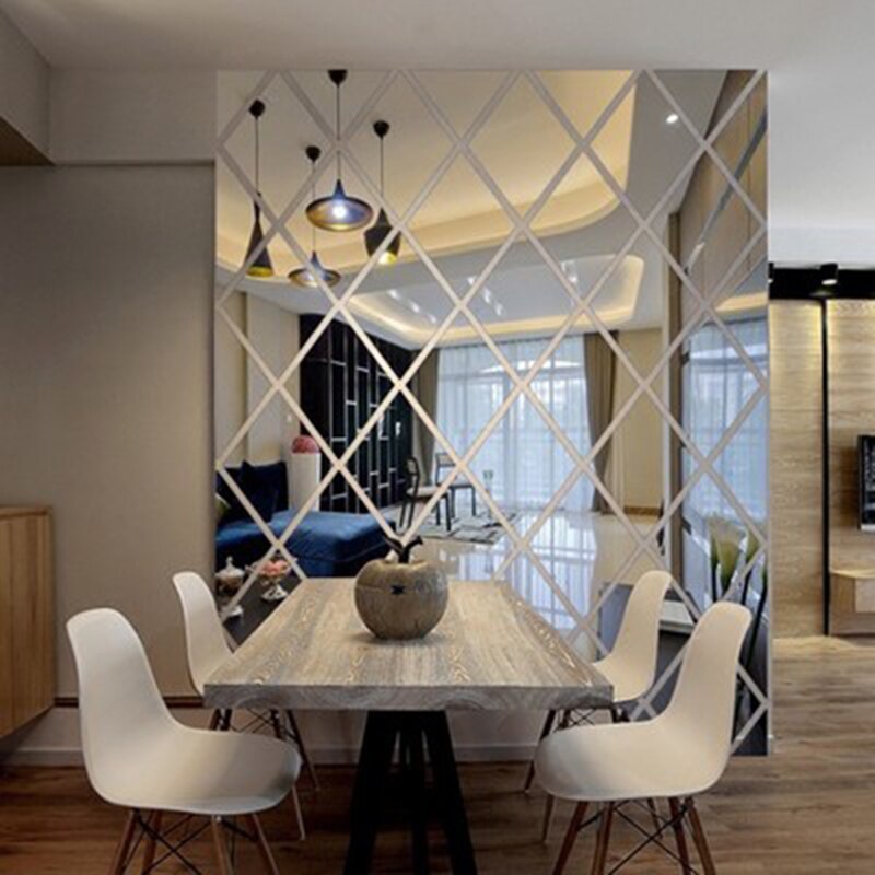 Pegatina de pared de espejo con patrón de diamante, decoración para sala de estar DIY, pegatinas de espejo 3D para pared, decoración del hogar, artesanías, accesorios DIY