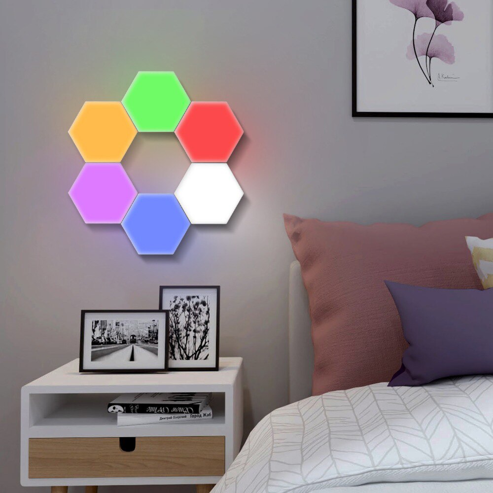 Nueva iluminación sensible al tacto colorida lámpara cuántica Modular luces de noche LED lámparas de montaje magnético Hexagonal decoración de pared Lampara: 6pcs set colorful