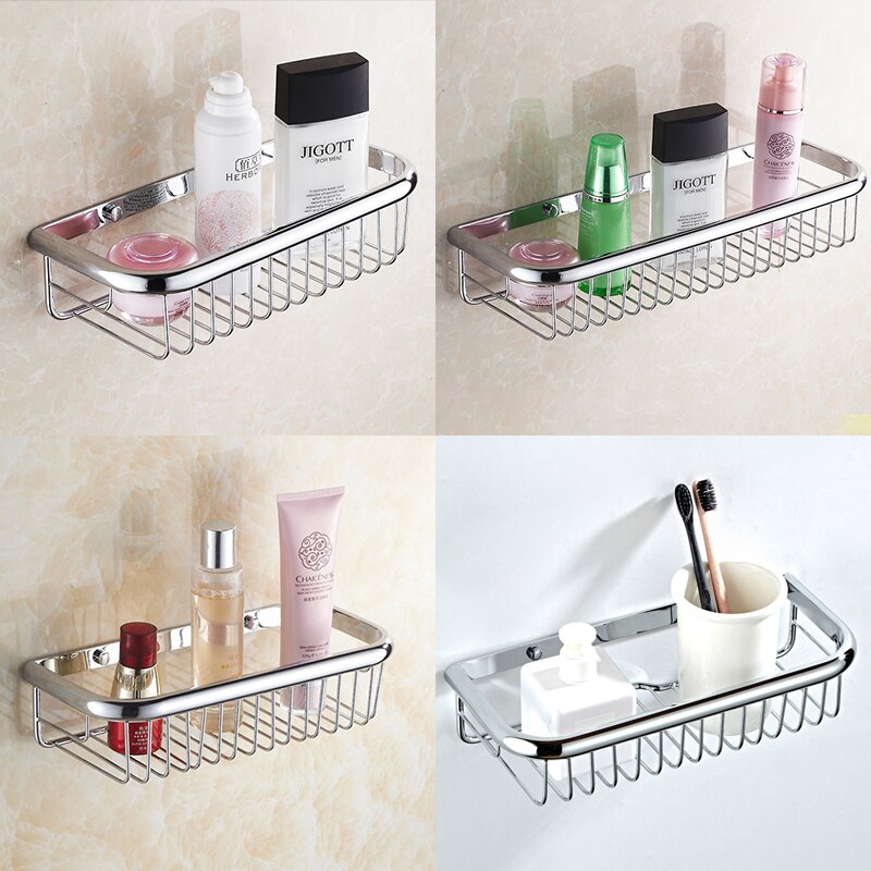 Badeværelse hylde shampoo holder bad opbevaring bad væg hylder krom rektangel kobber hylde badeværelse hardware  el21c