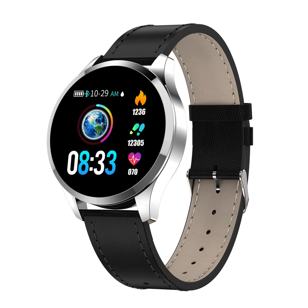 centechia Q9 Smartwatch - Men Women Waterproof HR BP Monitor - 1.2" IPS Round Display: Silver case