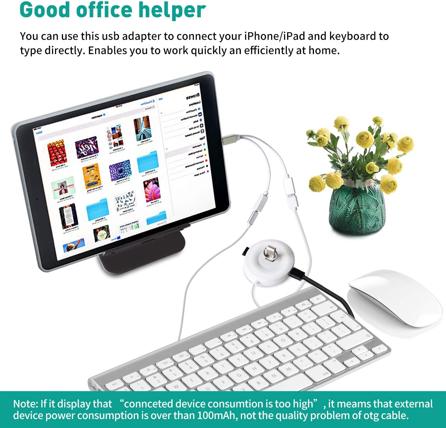 Melaudio otg-kabel med usb-ladeport lightning for iphone ipad ios 9 to 14 hann-til-hun-adapter for midi-tastatur
