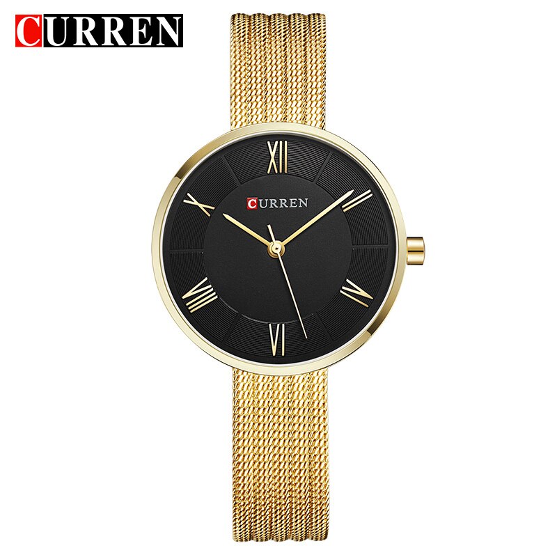 Curren Luxe Vrouwen Armband Horloges Casual Dames Jurk Quartz Klok Volledig Stalen Vrouwelijke Horloge Montre Femme Reloj Mujer: gold black