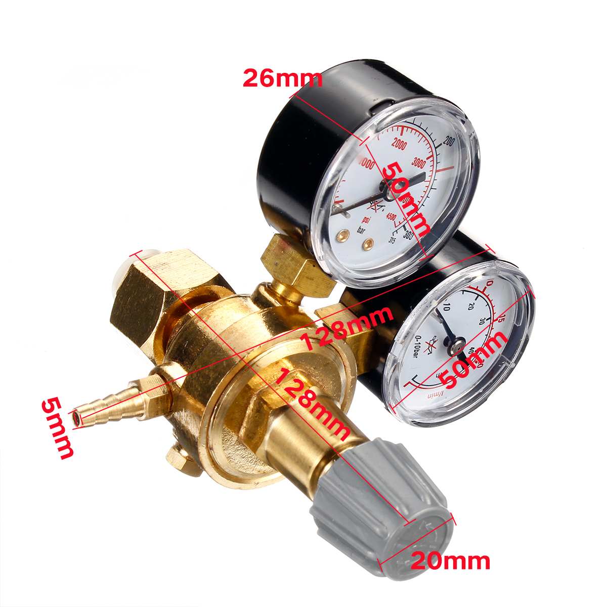 Dual Gauge Argon CO2 Gauges Pressure Reducer Mig Flow Meter Gas Control Valve Welding Regulator Argon Carbon Dioxide Regulator