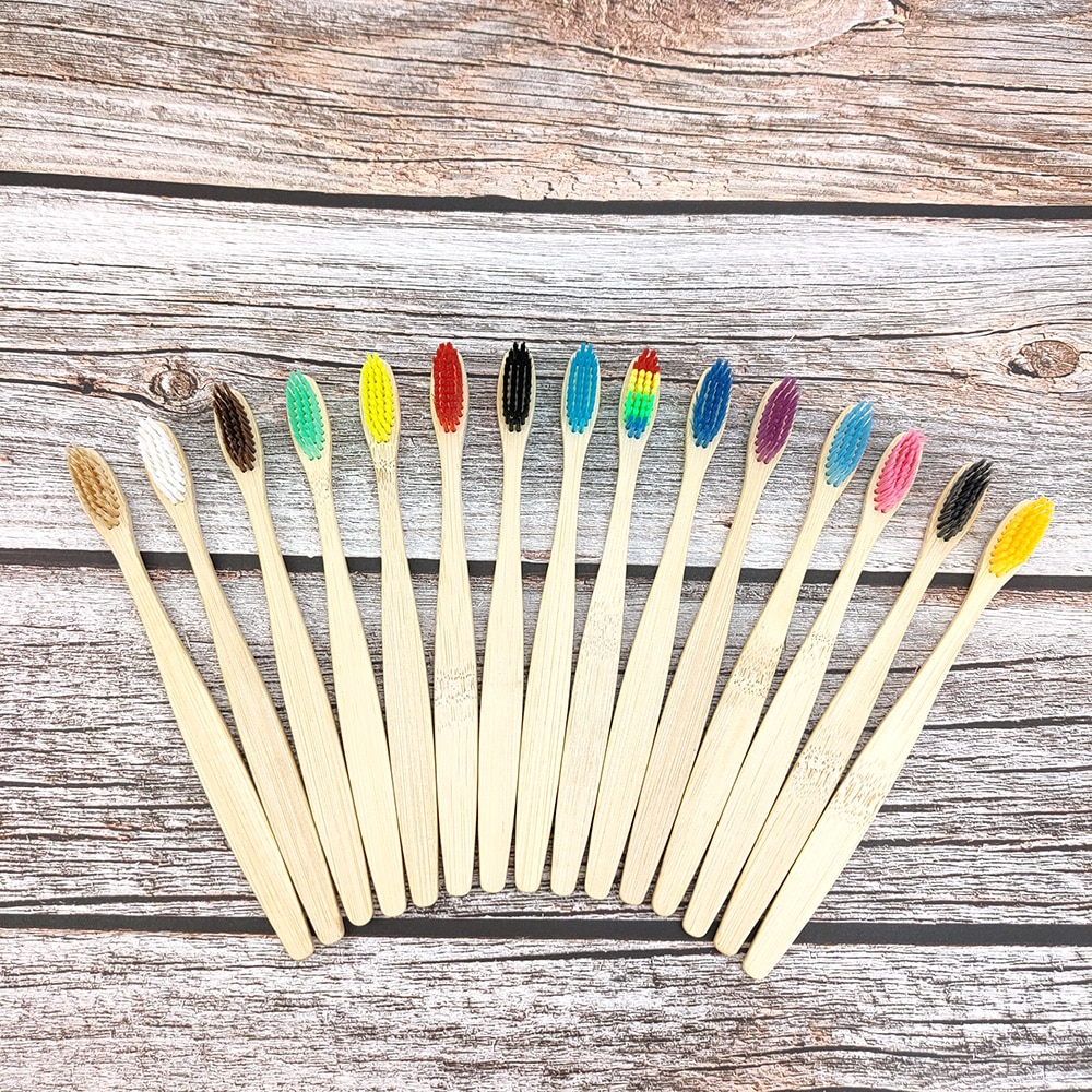 Brosse à dents en bambou , fibre souple, manche en bambou solide, , santé buccale, voyage, 12 pièces/paquet
