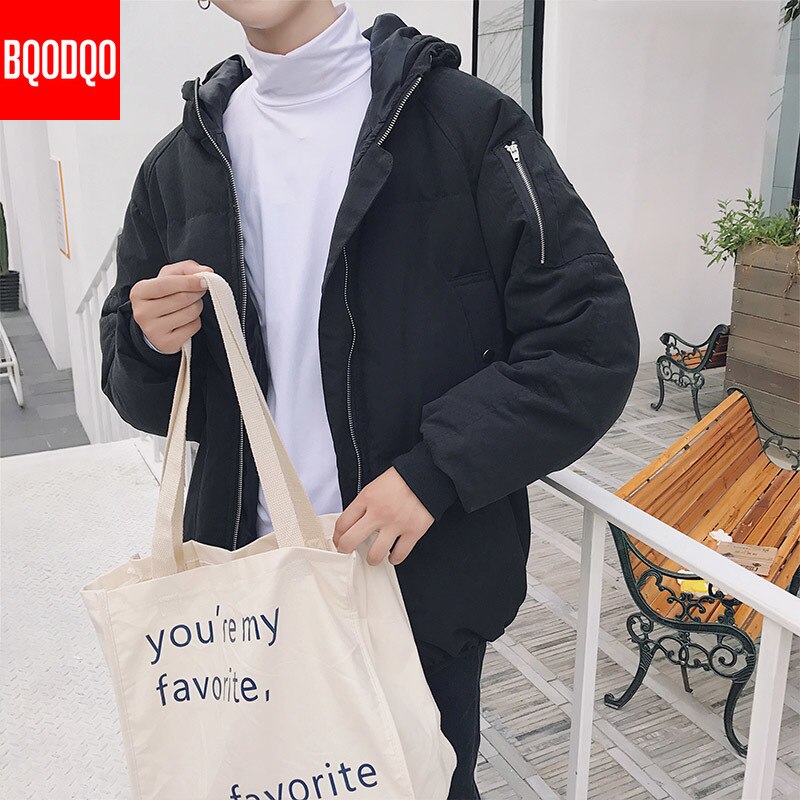 90%  vita dunjacka vinter män varma japanska koreanska casual snöjackor lösa hiphop streetwear harajuku kappor