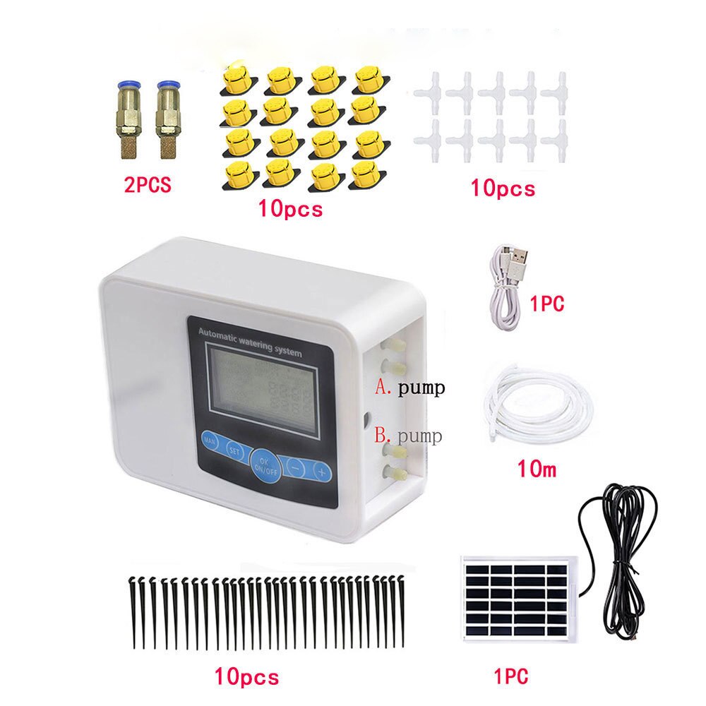 Solar Double Pump Watering Device Watering Timer Automatic Irrigation Water Timer Outdoor Garden Watering Timer Controller Tool: Type 1