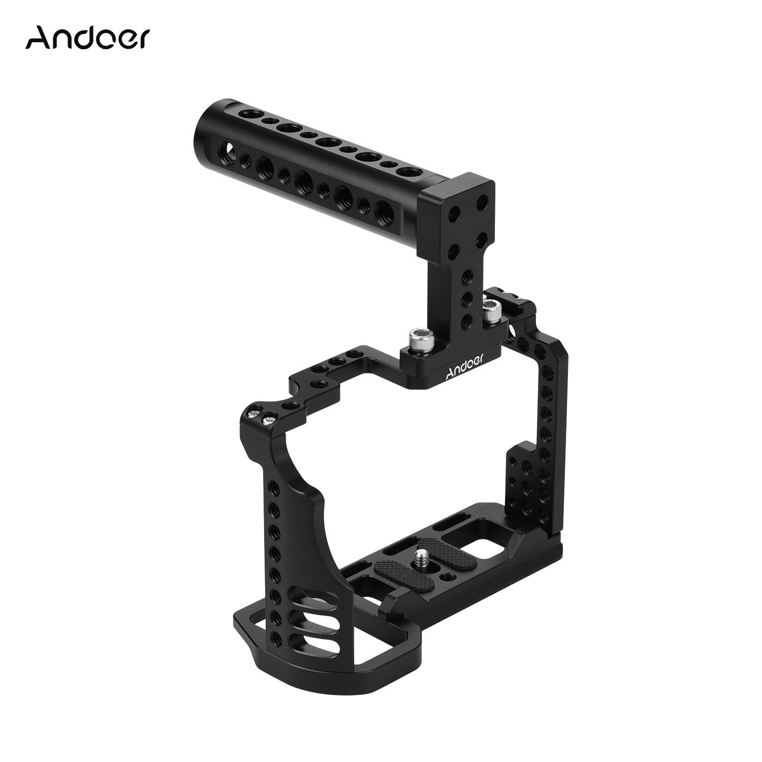 Andoer Video Camera Cage + Top Handle Kit Aluminum Alloy with Cold Shoe Mount 1/4 Inch 3/8 Inch Screw Holes for Sony A7R4 A7R IV