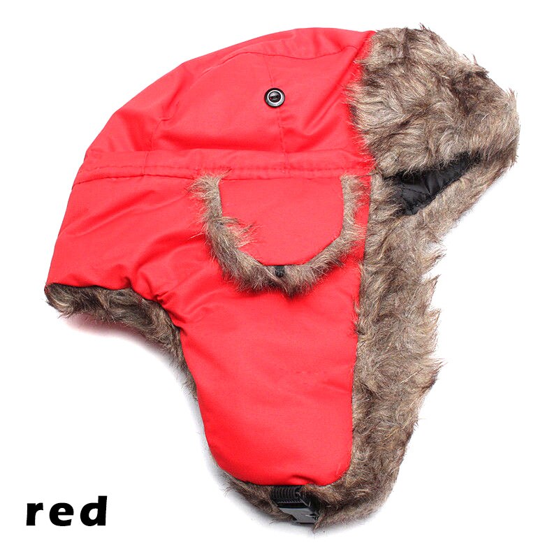 ¡OFERTA de invierno! Gorro de esquí ruso cálido con orejeras de trampero de soldado, sombrero de piel Ushanka hh88: Rojo