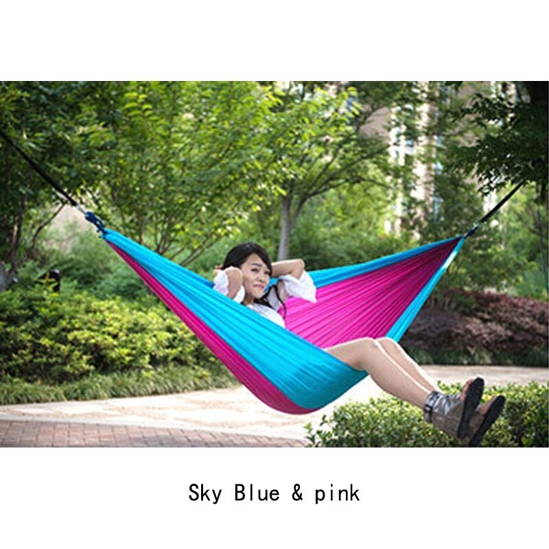 Parachute double hammock hanging bed Nylon durable ultra-light Sleeping Bed Swing Outdoor Camping tent Travel 2 Persons 2.7x1.4m: blue pink