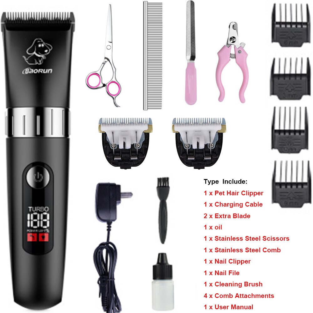 8W LCD Display Screen Waterproof Pet Hair Trimmer Animal Grooming Clippers Cat Cutter Machine Shaver Electric Scissor Clipper: T5 A