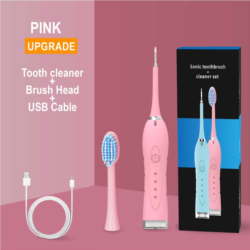 Eléctrico eliminador de sarro Tártara de blanqueamiento Dental recargable USB diente limpiador hogar portátil cálculo Dental removedor: PINK SET 1